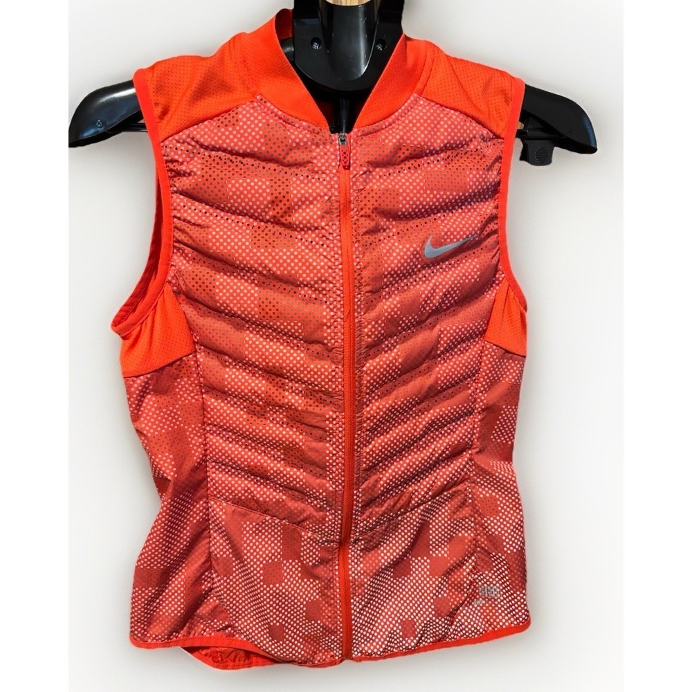 Womens S Red NIKE Aeroloft 800 Down Fill Reflective Running Vest 689260 696 Zip